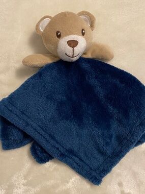 George Bear Navy Blue & Tan Baby Plush Security Blanket Lovey